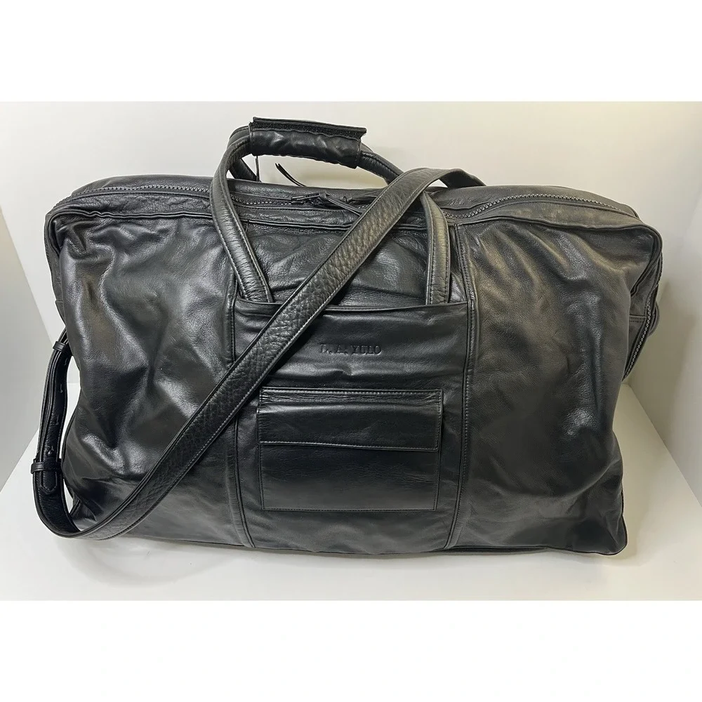 Vintage Stuart Kern America Leather Duffel Bag Black Large LA YULO Private Club